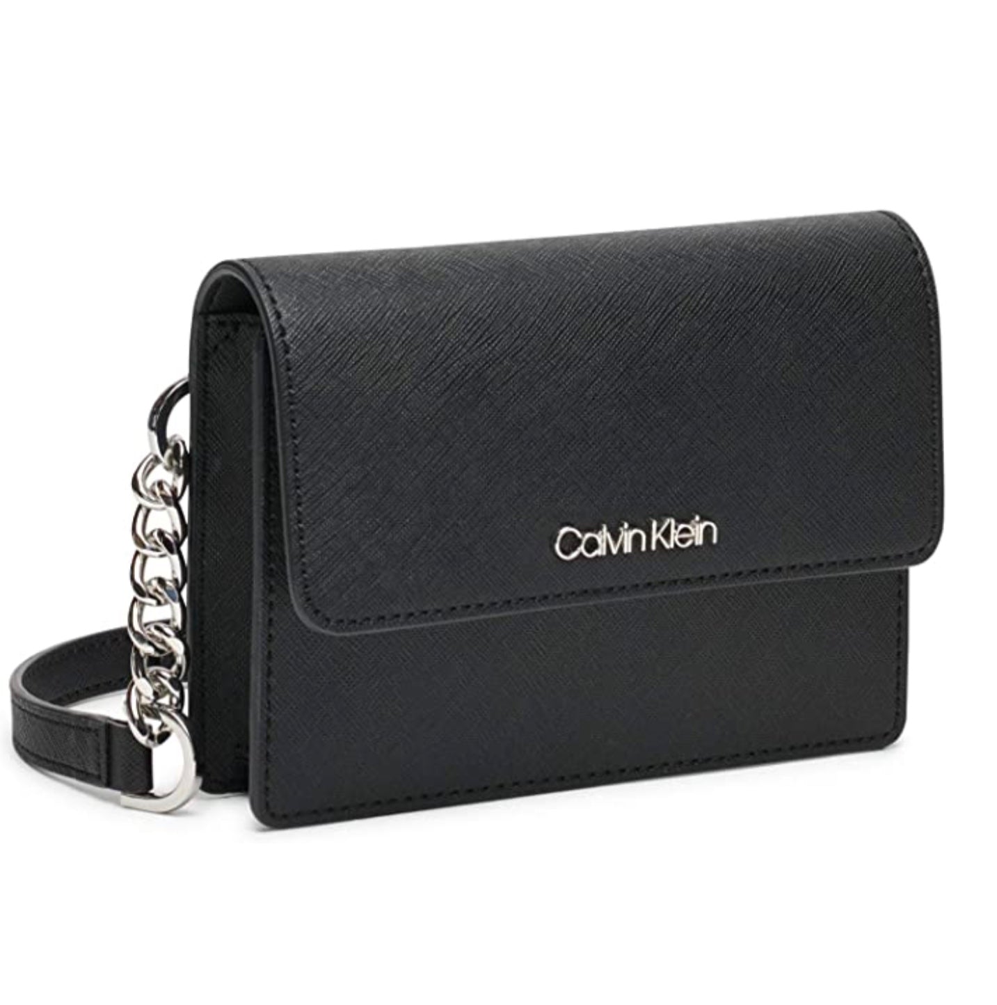 Buy Calvin Klein Hayden Saffiano Leather Top Zip Chain Crossbody,  Black/Gold at